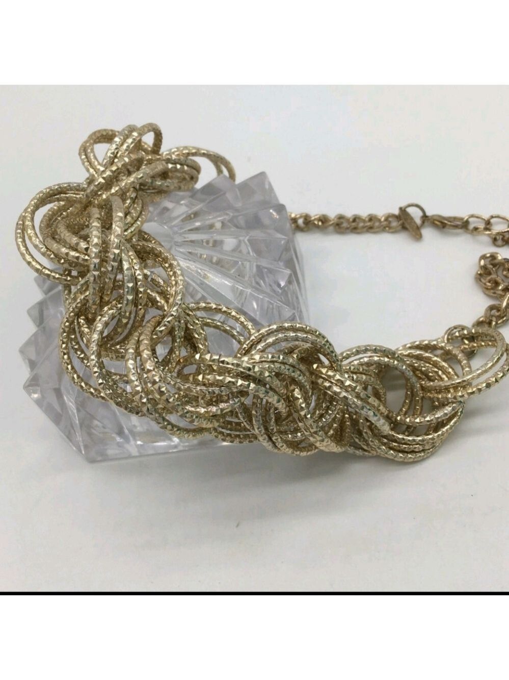 Vtg Signed New York & Company Textured Silver-Tone Multi-Hoop Statement Necklace - Picture 8 of 9